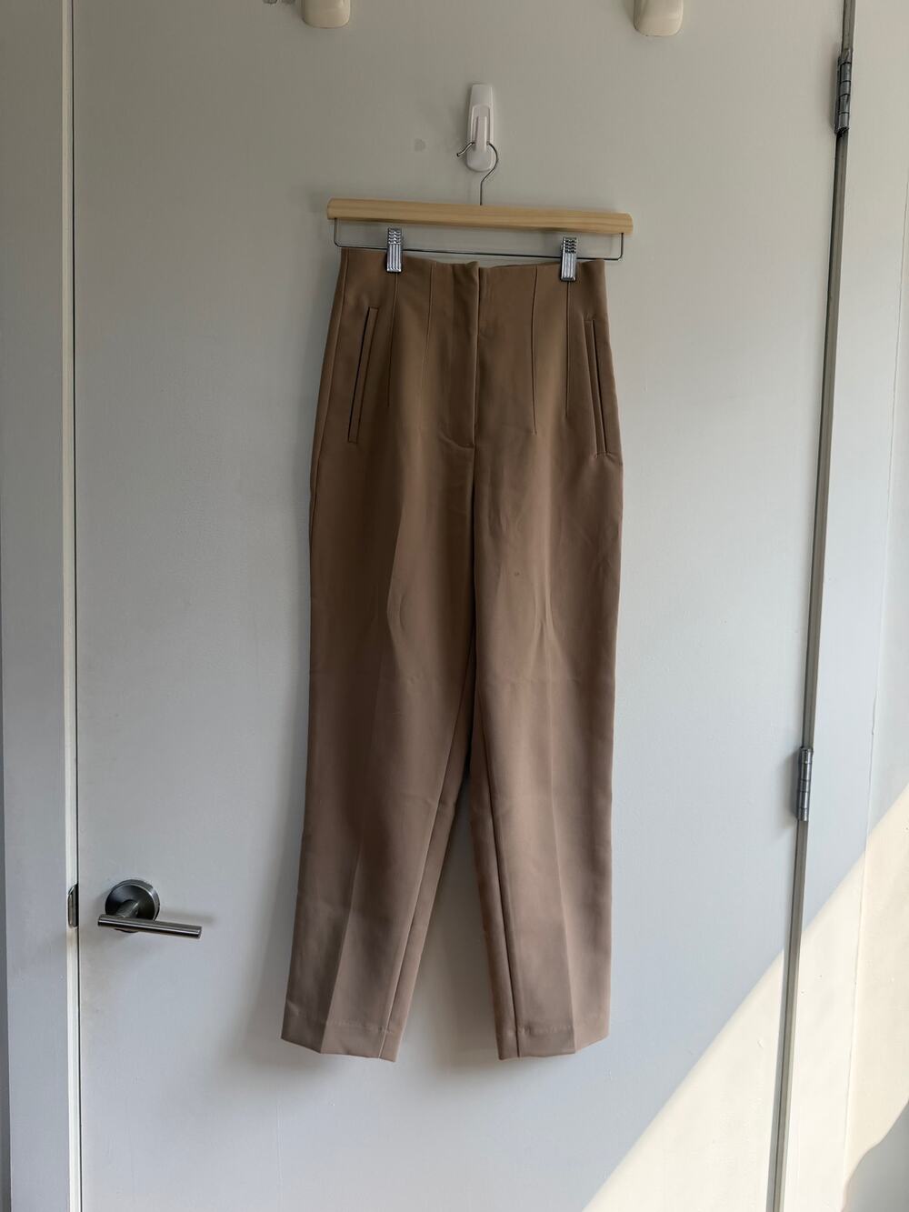Zara Tan Camel High Waisted Tapered Straight Leg Trousers